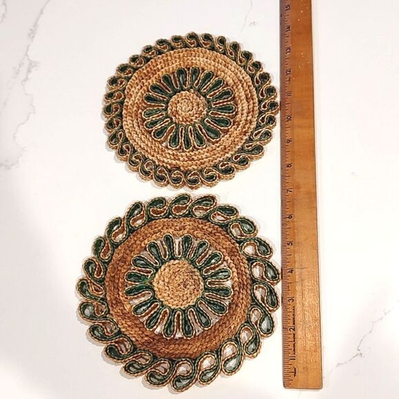 Round Woven Floral Trivets Set of 2 Vintage - Picture 7 of 8
